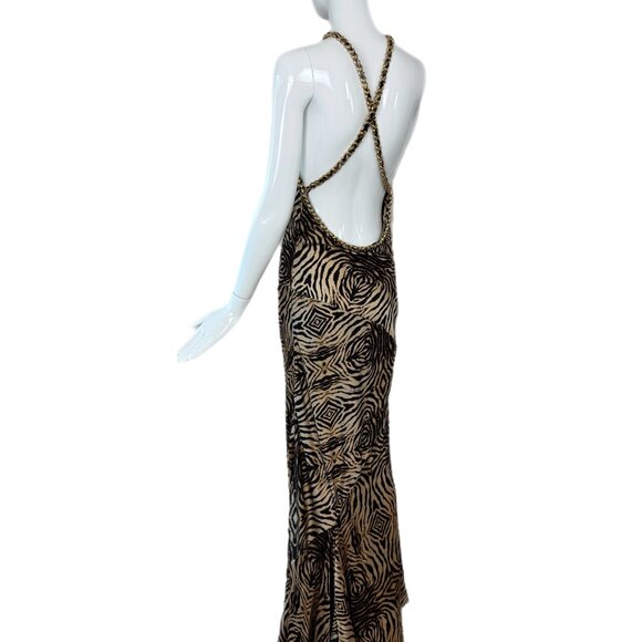 2006 vintage silk backless roberto cavalli evening gown maxi dress with chains - Picture 4 of 8